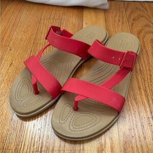 CROCS Red and Tan Women's Sandals